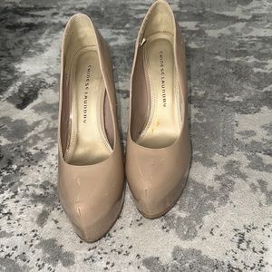 Chinese Laundry Beige patent platform closed toe heels